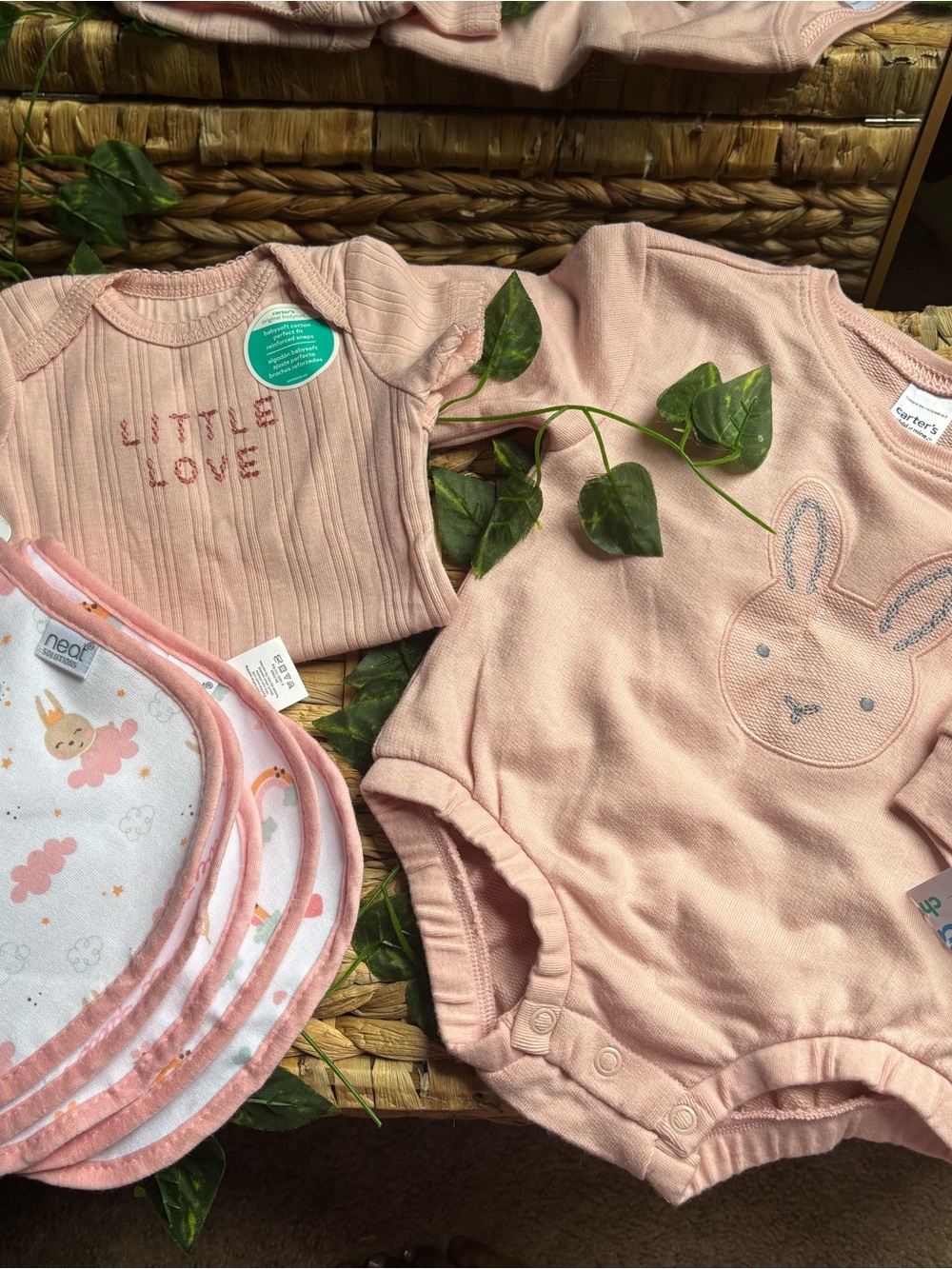 Carter's Light Pink Baby Bodysuit Set with Bunny Embroidery